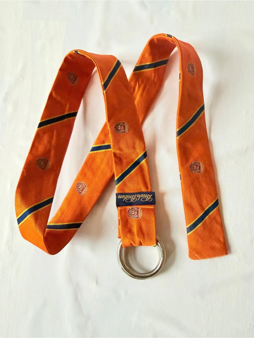 vintage Brooks Brothers orange crested D ring belt made in Italy one size unisex
